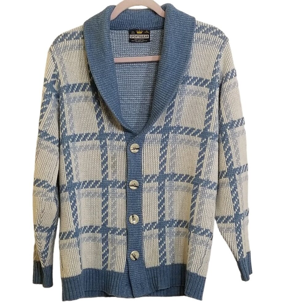 Vintage Sweater Cardigan Mens M‎ Sportswear Shawl Collar Preppy  Grandpa